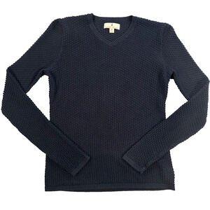 Sport Haley V-Neck Sweater Pullover Women's Medium Loose Knit Long Sleeve Navy